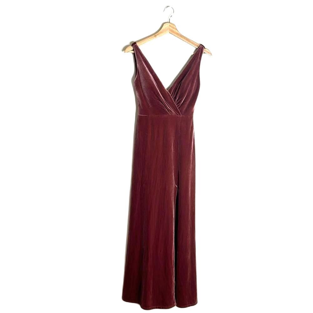 Jenny Yoo Women Logan Deep V-Neck Velvet Maxi Dress Cinnamon Rose Size 0
